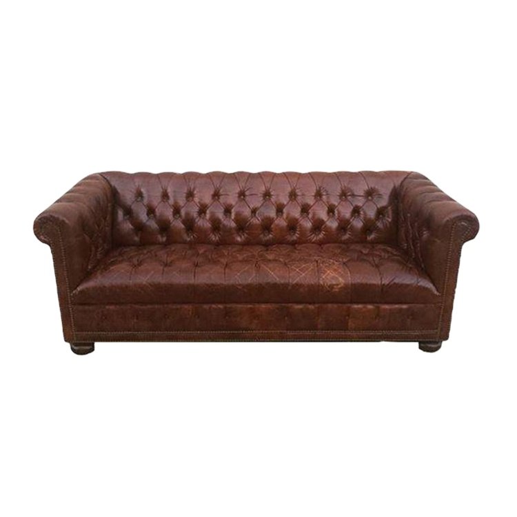 Sunzo Furniture Vintage Victorian Leather Sofa Brown Leather Chesterfield Wedding Event Sofas