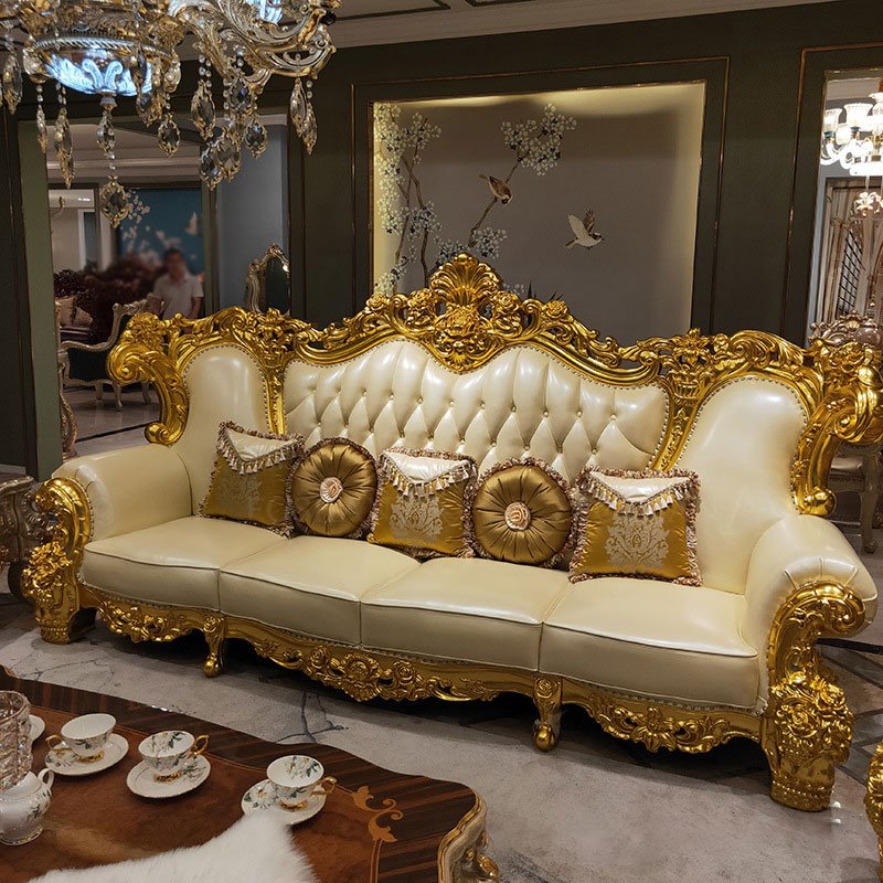 Royal Italian style luxurious couch sofa set Luxury classic wooden European sofa with pillow