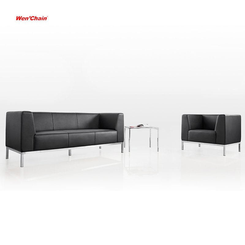 Wenchen Furniture Factory Classic Stainless Frame PU Leather Waiting Room Reception Executive Office Sofa Set