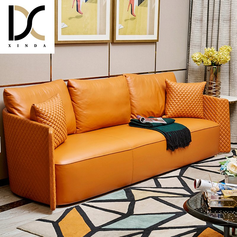 Luxury modern apartment couch living room sofas comfortable sofa italian villa lobby orange beautiful living room sofa set