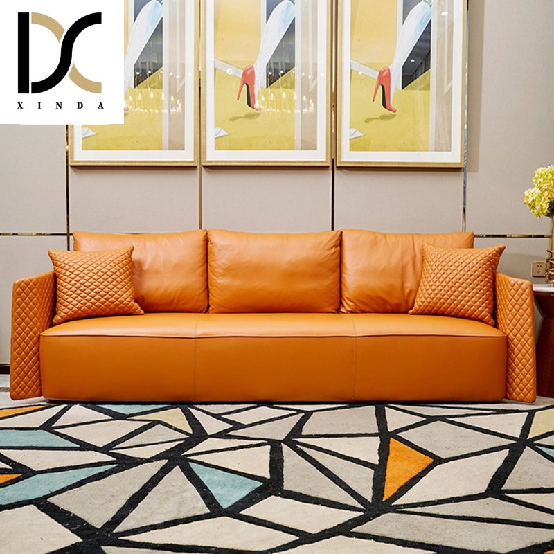 Luxury modern apartment couch living room sofas comfortable sofa italian villa lobby orange beautiful living room sofa set