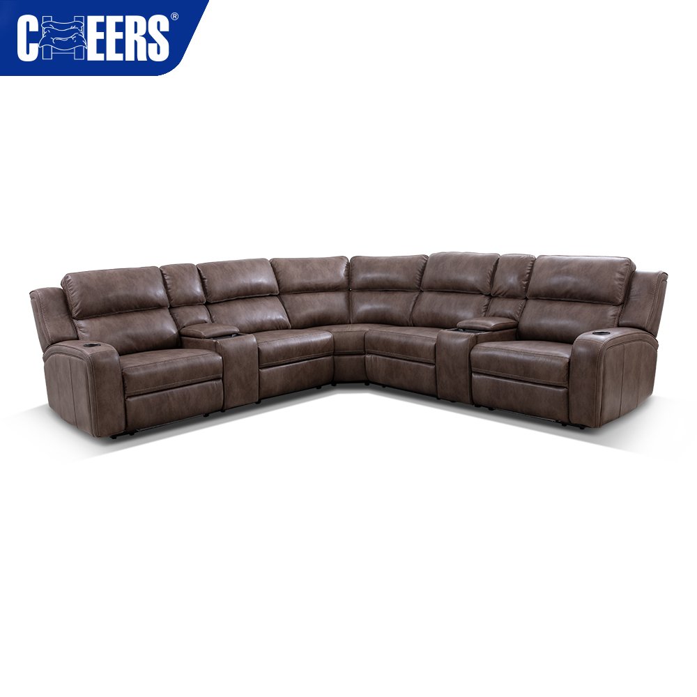 MANWAH CHEERS Fabric Power Headrest Recliner Sectional Sofa Set with Wireless Charging for Living Room Sofa