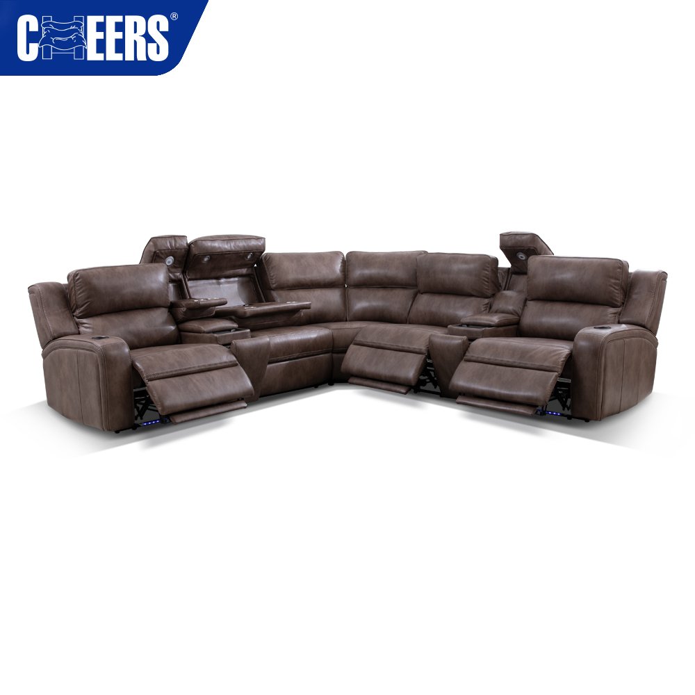 MANWAH CHEERS Fabric Power Headrest Recliner Sectional Sofa Set with Wireless Charging for Living Room Sofa