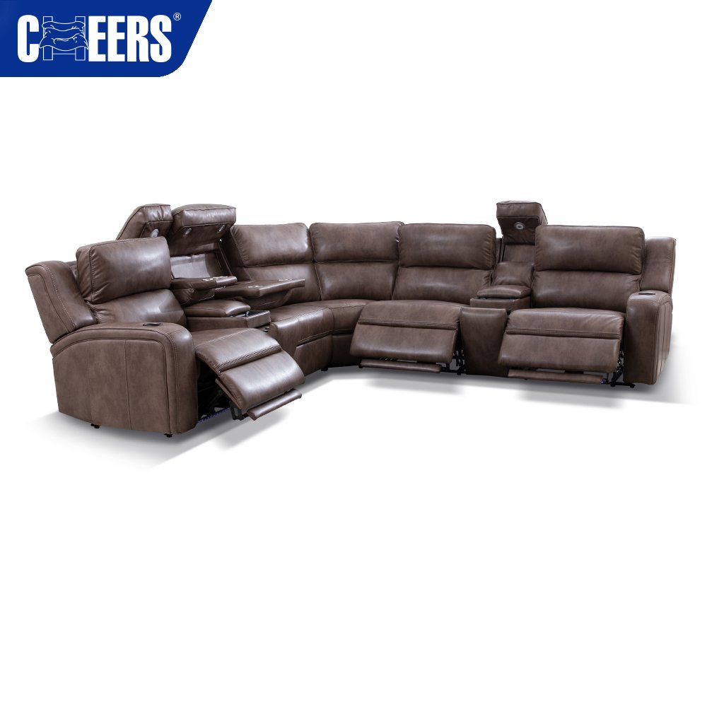 MANWAH CHEERS Fabric Power Headrest Recliner Sectional Sofa Set with Wireless Charging for Living Room Sofa