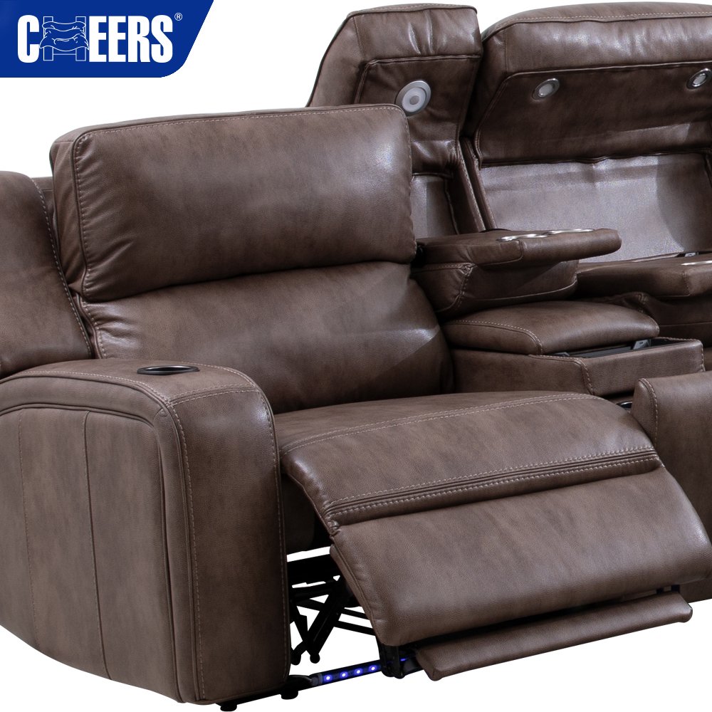 MANWAH CHEERS Fabric Power Headrest Recliner Sectional Sofa Set with Wireless Charging for Living Room Sofa