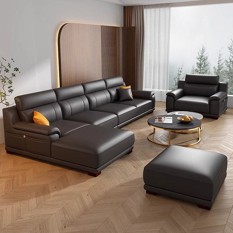 Luxury design L Shape Modular Leather Couch Living Room Sofa Modern villa hotel corner leather sofa combination
