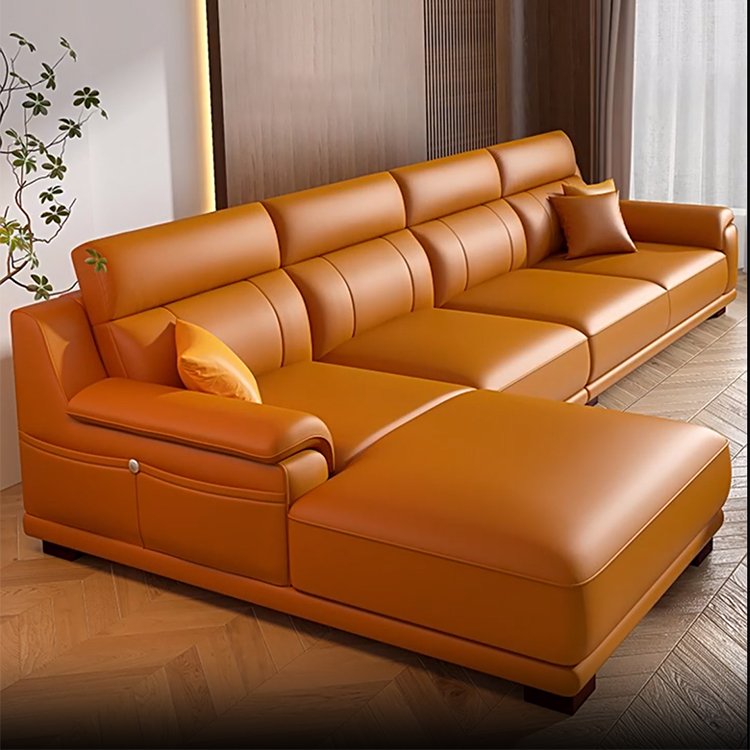 Luxury design L Shape Modular Leather Couch Living Room Sofa Modern villa hotel corner leather sofa combination