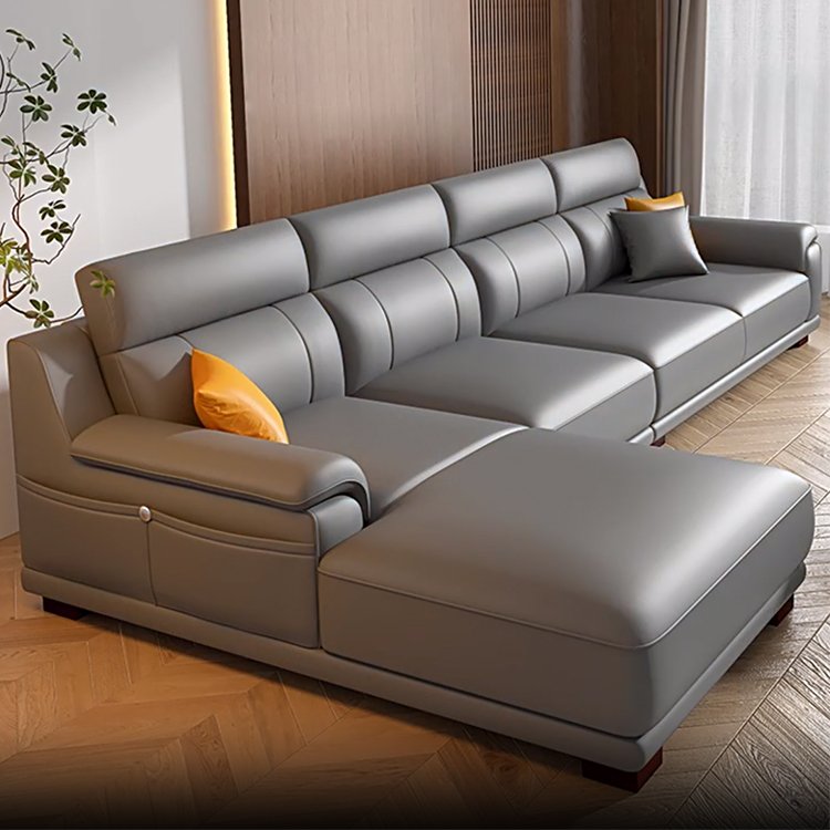 Luxury design L Shape Modular Leather Couch Living Room Sofa Modern villa hotel corner leather sofa combination