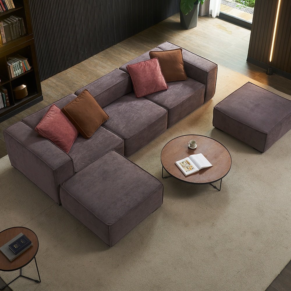 Fabric Sectional Sofa Set Living Room Furniture with Ottoman Low Price Modular Modern Home Furniture European Style Tufted 2.6