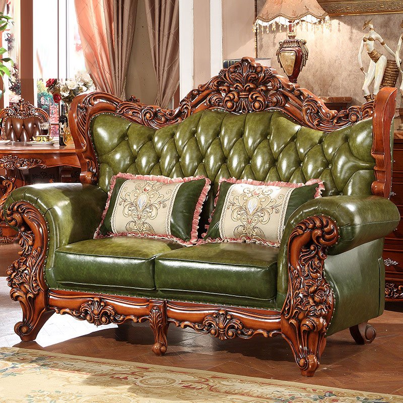 European living room Carved sofa Furniture New design luxury leather reclining sectional sofa set