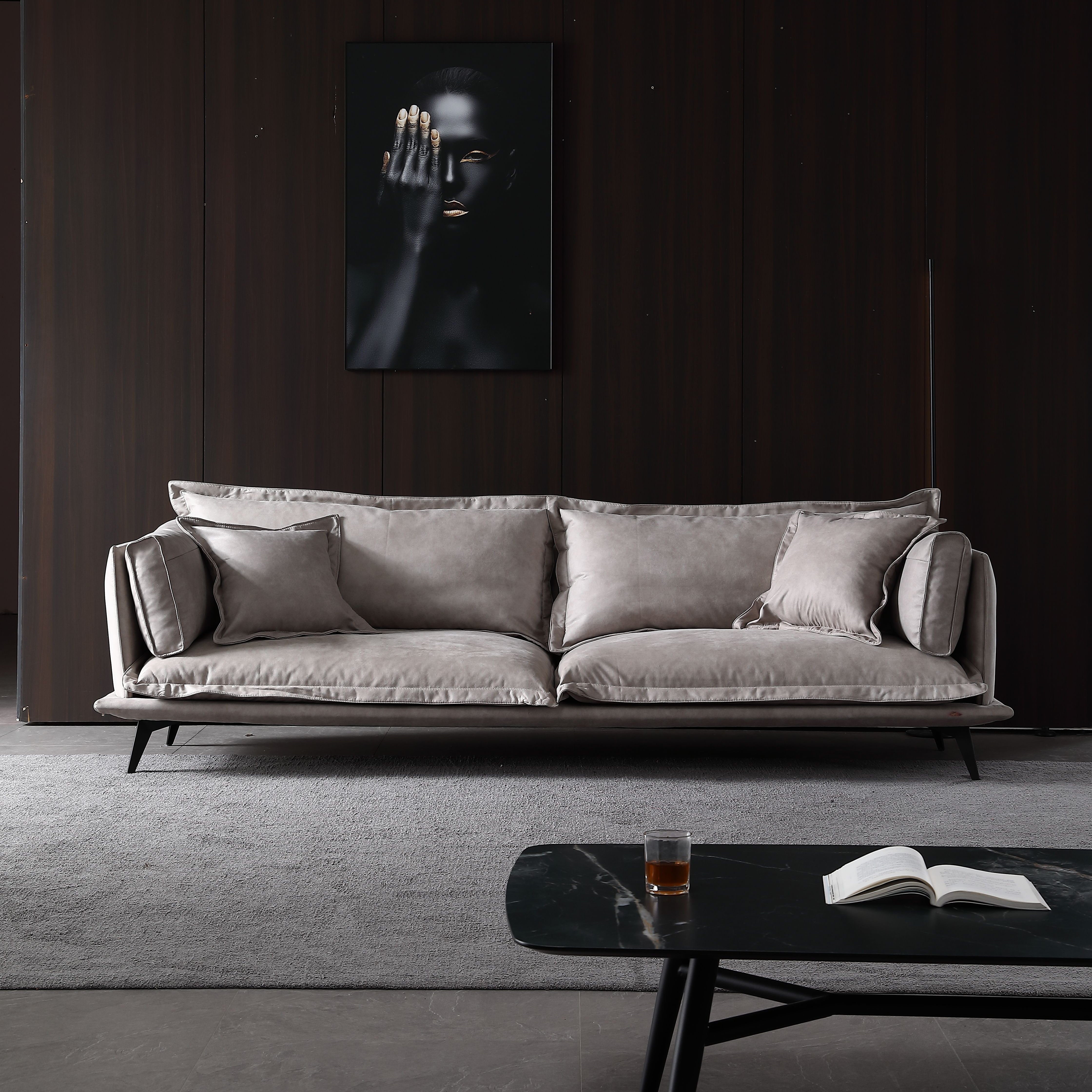 light gray nano technical cloth reduce cleaning 4 seater down feather sofa
