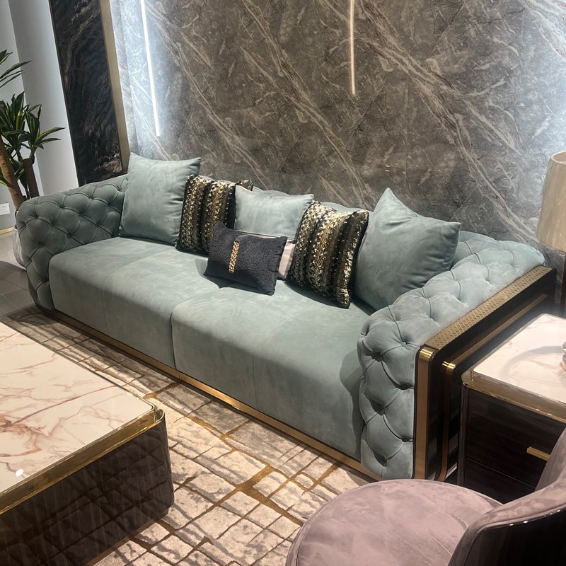 Furnistyle Custom Sectional Synthetic Leather Sofa Set Furniture Luxury White And Golden Beauty Salon Synthetic Leather Couch