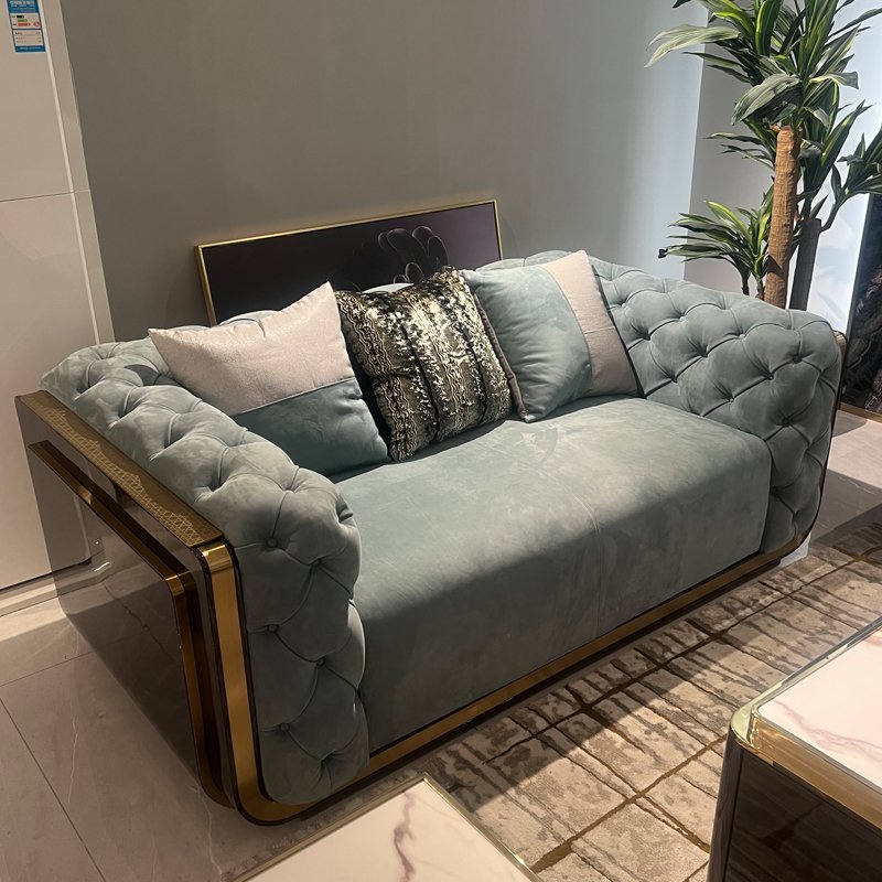 Furnistyle Custom Sectional Synthetic Leather Sofa Set Furniture Luxury White And Golden Beauty Salon Synthetic Leather Couch