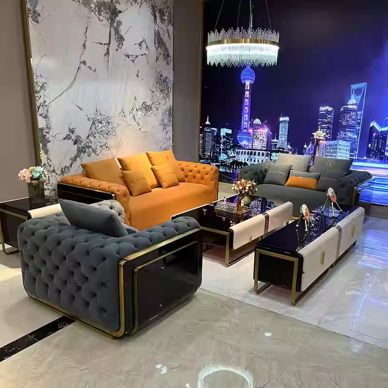 Furnistyle Custom Sectional Synthetic Leather Sofa Set Furniture Luxury White And Golden Beauty Salon Synthetic Leather Couch