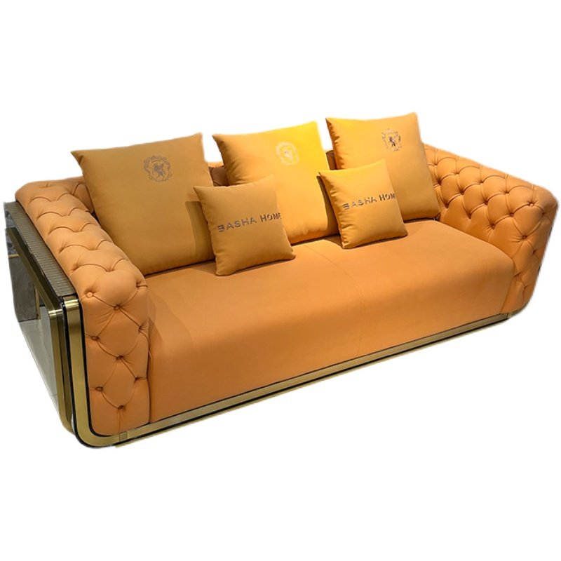 Furnistyle Custom Sectional Synthetic Leather Sofa Set Furniture Luxury White And Golden Beauty Salon Synthetic Leather Couch
