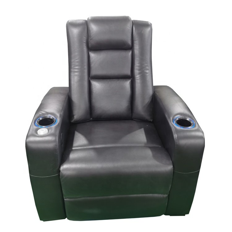 Modern design black air leather recliner home theater vip sofa , luxury leather home theatre recliner sofa for private theater