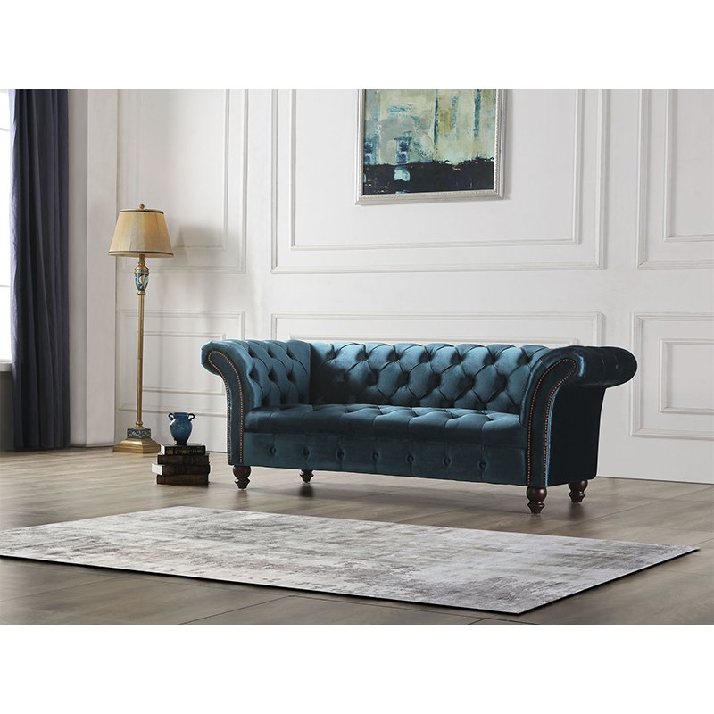 luxury living room furniture wooden leg velvet tufted living room villa luxury sofa set