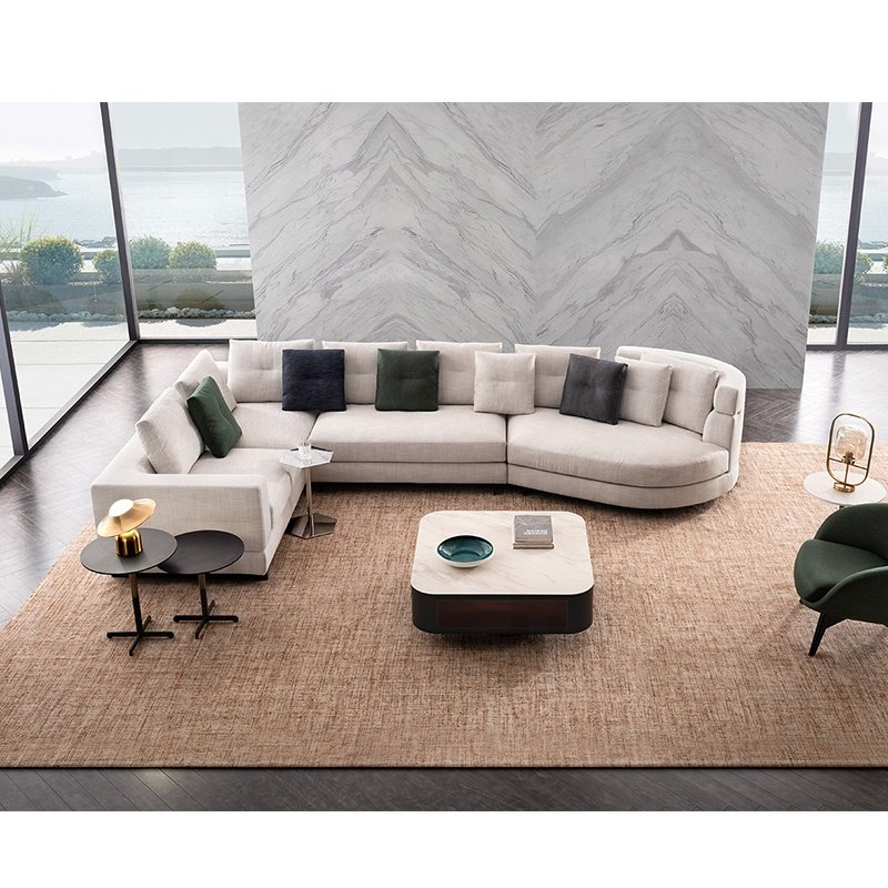 Modern comfortable fabric sofa Simple villa living room furniture L-shaped sofa