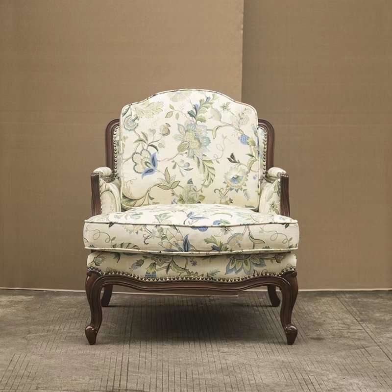 American country retro light luxury small family living room three-seat solid wood cloth sofa