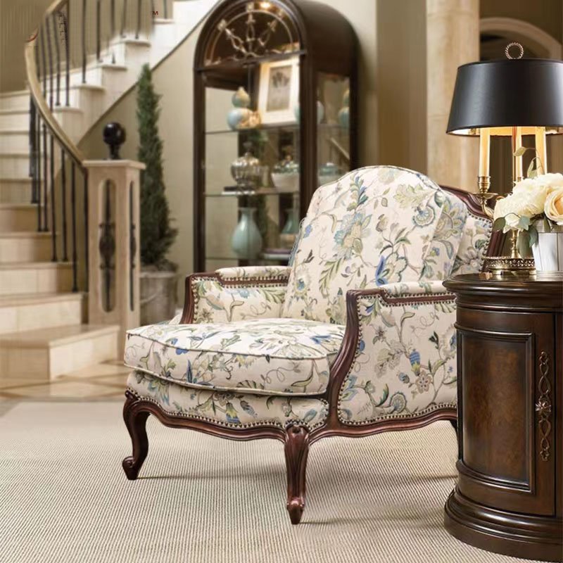 American country retro light luxury small family living room three-seat solid wood cloth sofa