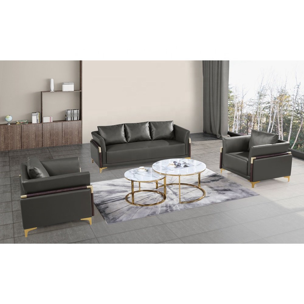 Modern Home Furniture Hot Sale New Italian Style Meeting Lobby Reception Couch Waiting Set Leather Office Sofa