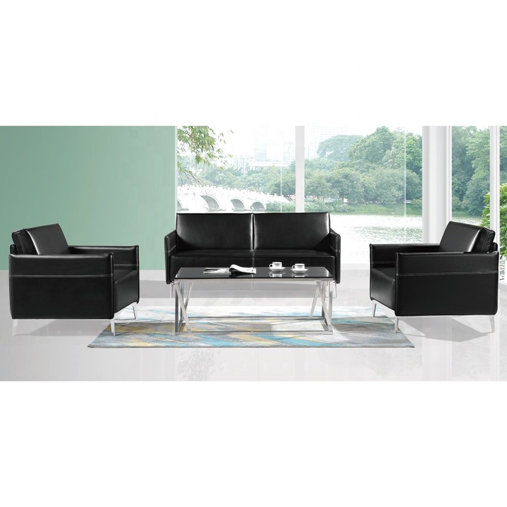 Modern Home Furniture Hot Sale New Italian Style Meeting Lobby Reception Couch Waiting Set Leather Office Sofa
