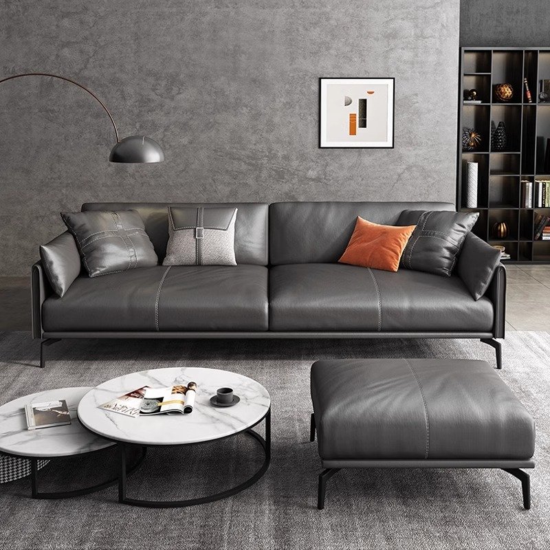 Office Sofa Coffee Table Combination Set Italian Leather Three Business Guests Reception Simple Office Sofa
