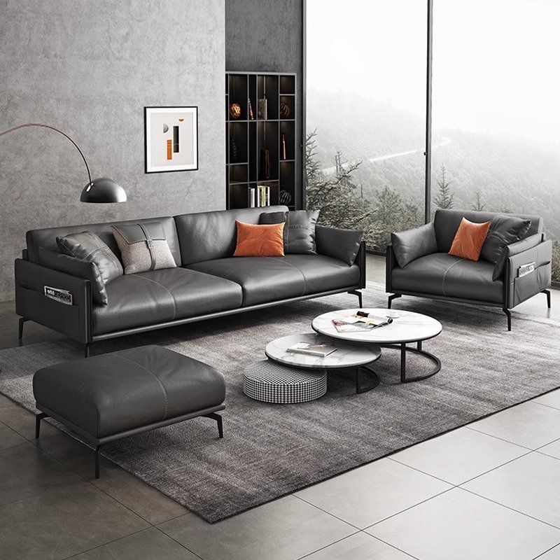 Office Sofa Coffee Table Combination Set Italian Leather Three Business Guests Reception Simple Office Sofa