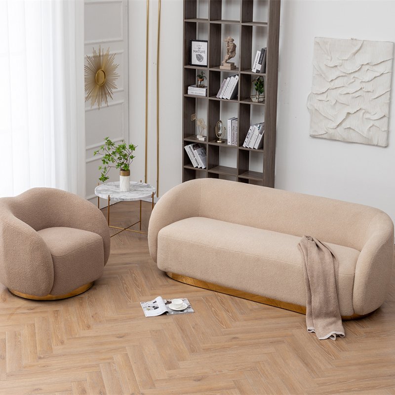 New Design Nordic Living Room Furniture Home Set Stainless Leg Wood Shape Fabric Sofa