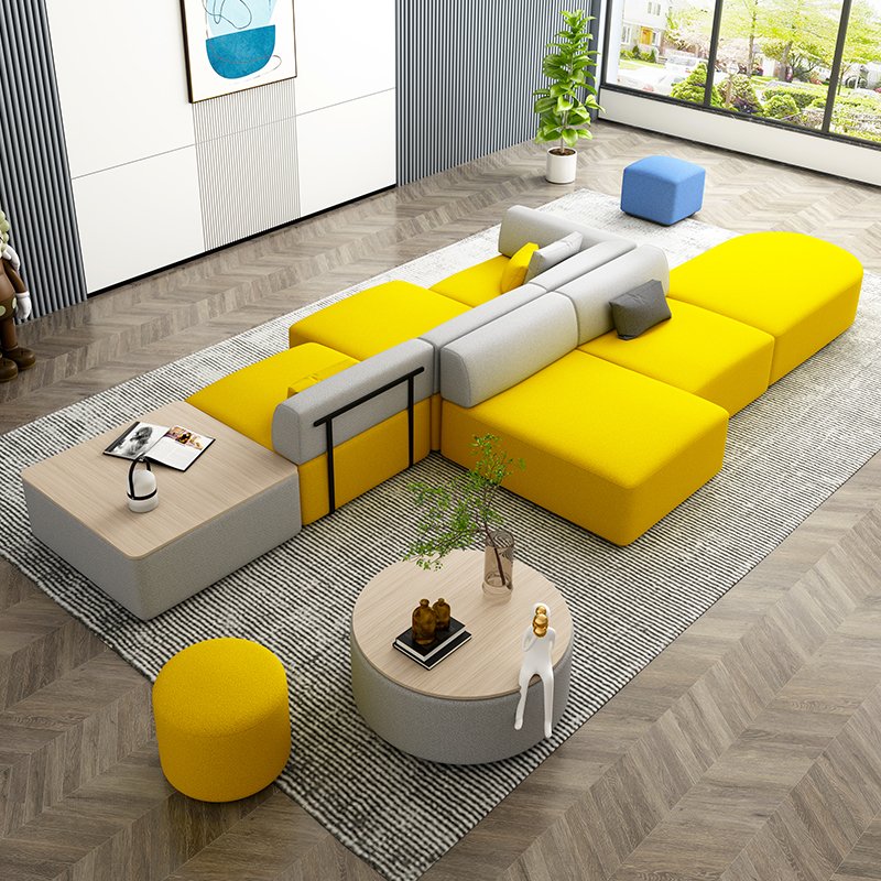 Fashion Upholstered Office Sofa Waiting Room Reception Area Fabric Modern Sectional Sofa Set Modular