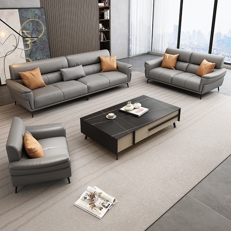 Modern Designer Leather Office Sofa Set Low Price Three-Seat for Home Living Room Hotel or School Use