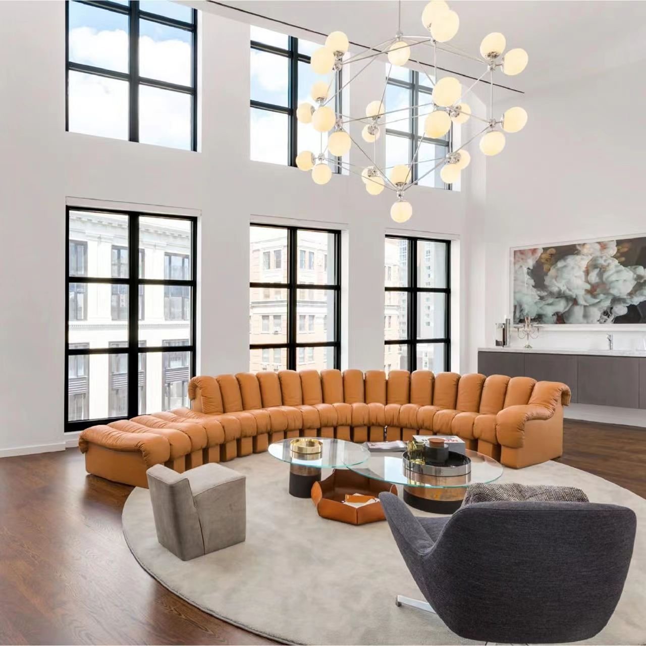 Modular Furniture Sectional Serpentine Sofa Modern Large Curved Modular Leather Sofa Living Room Couch Sofas