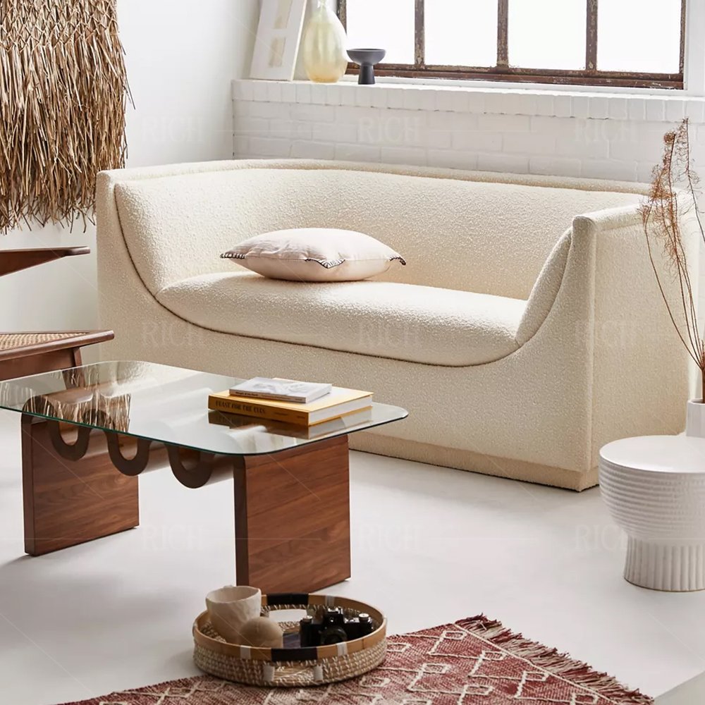 loveseat sheepskin settee couch teddy fabric 2 seater boucle couch faux shearling sofa Nordic teddy wool fabric sofa