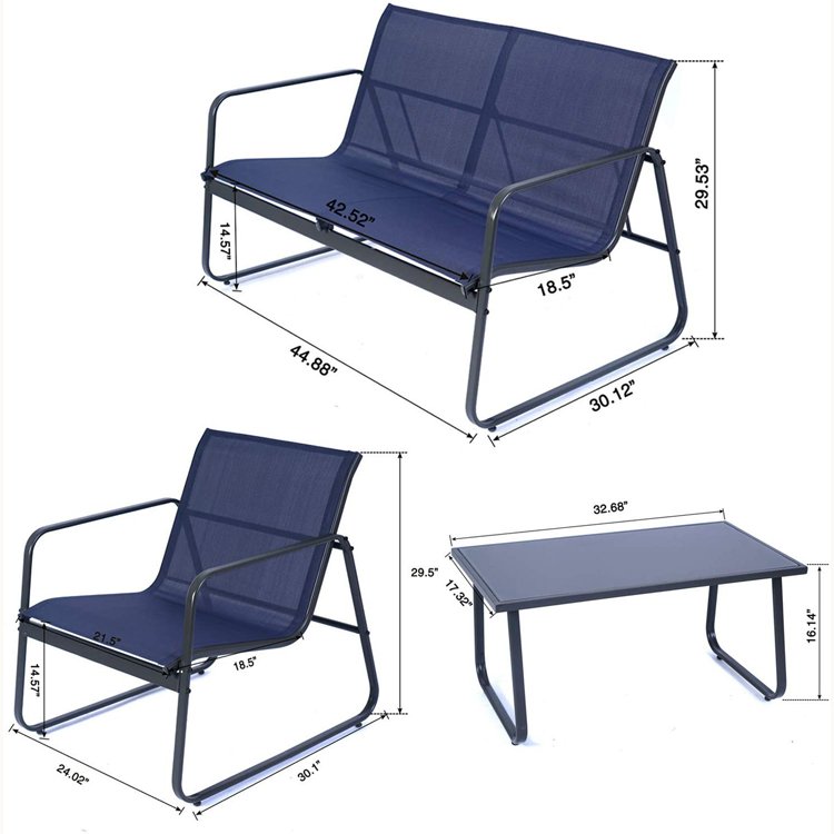 4 Pieces Patio/Outdoor Conversation Set with Strong Powder Coated Metal Frame Textilenes Sofa Set