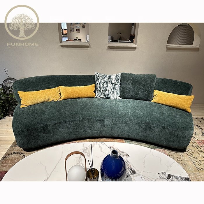 Fashion Green Color Elegant Fabric Curved Sofa Set Furniture Living Room Sofa