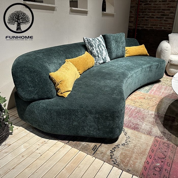 Fashion Green Color Elegant Fabric Curved Sofa Set Furniture Living Room Sofa