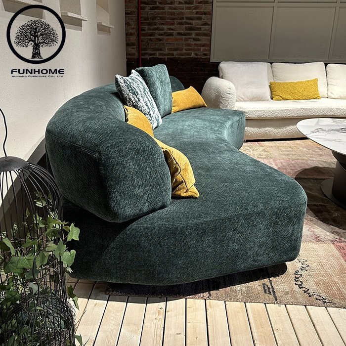 Fashion Green Color Elegant Fabric Curved Sofa Set Furniture Living Room Sofa