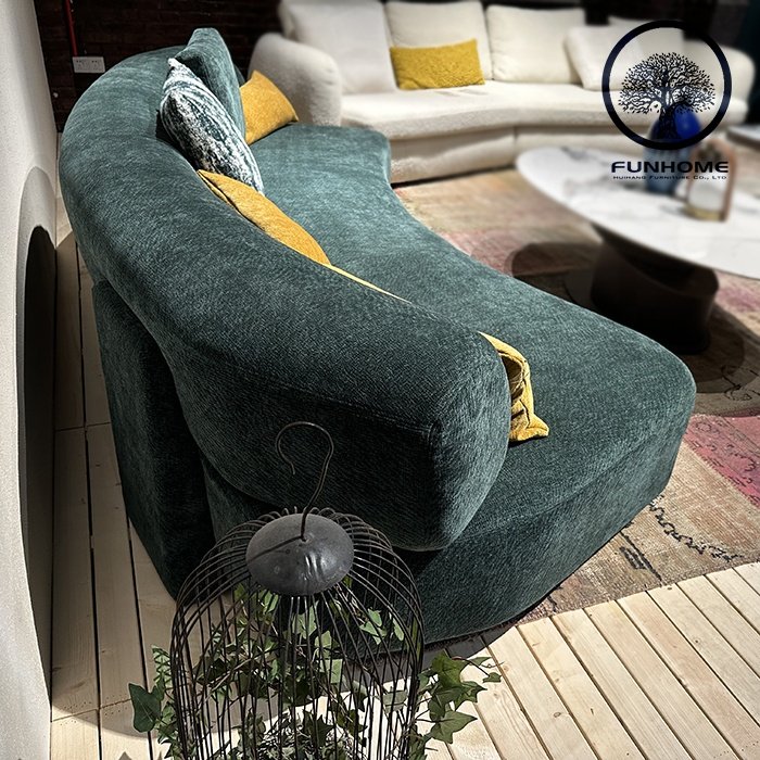 Fashion Green Color Elegant Fabric Curved Sofa Set Furniture Living Room Sofa