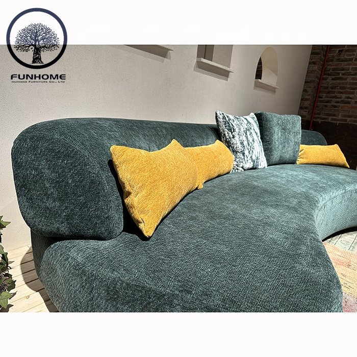 Fashion Green Color Elegant Fabric Curved Sofa Set Furniture Living Room Sofa