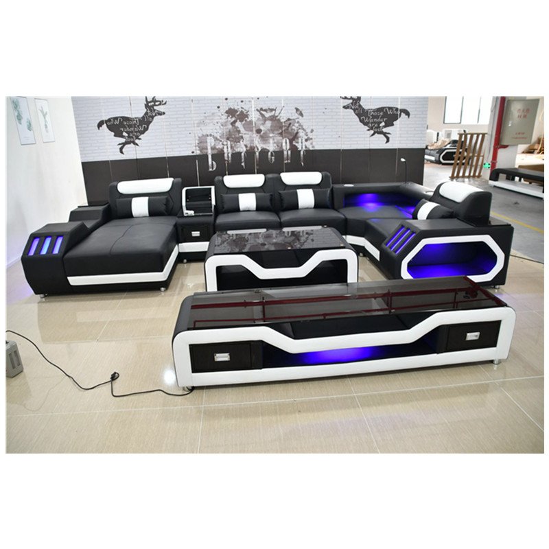 2020 living room furniture modern leather couch sectional U shaped recliner pure leather sofa set