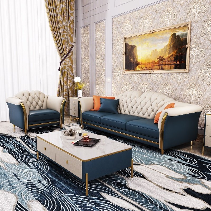 Luxury American Style Modern Living Room Leather chesterfield sofas 1 2 3seats set for home hotel lounge sofa furniture