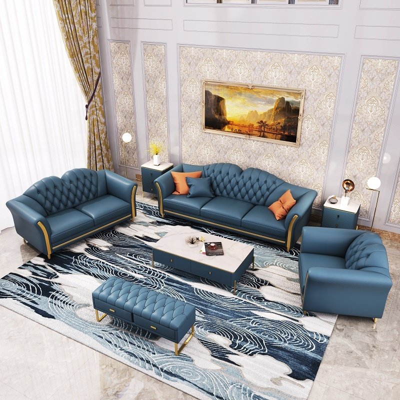 Luxury American Style Modern Living Room Leather chesterfield sofas 1 2 3seats set for home hotel lounge sofa furniture
