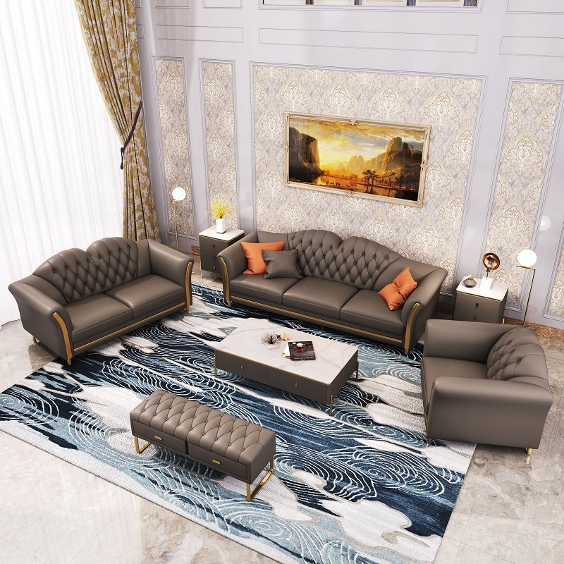 Luxury American Style Modern Living Room Leather chesterfield sofas 1 2 3seats set for home hotel lounge sofa furniture