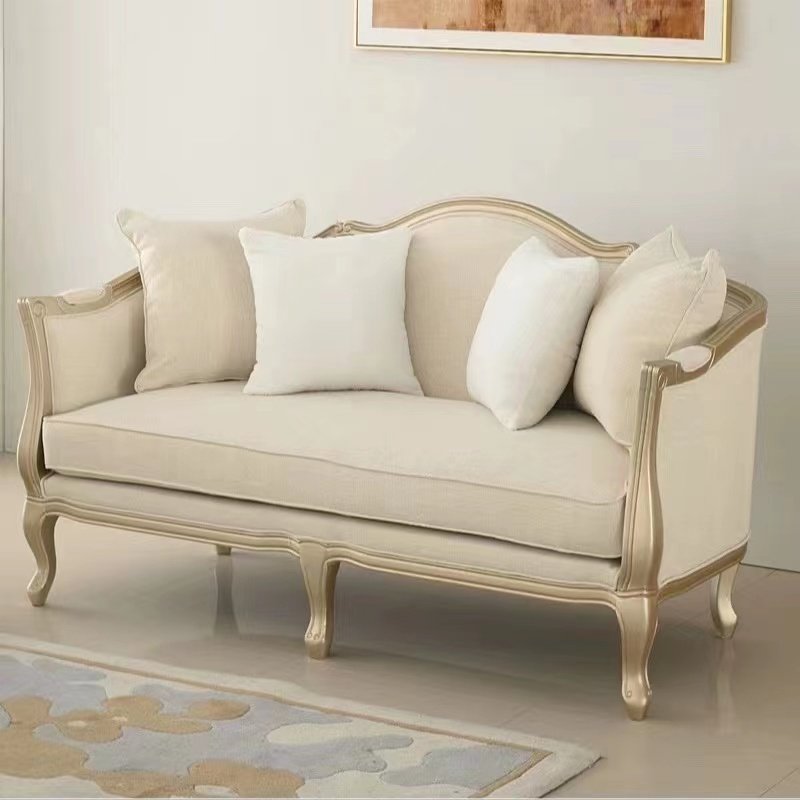 New American style solid wood sofa light luxury three seater living room home champagne gold fabric sofa