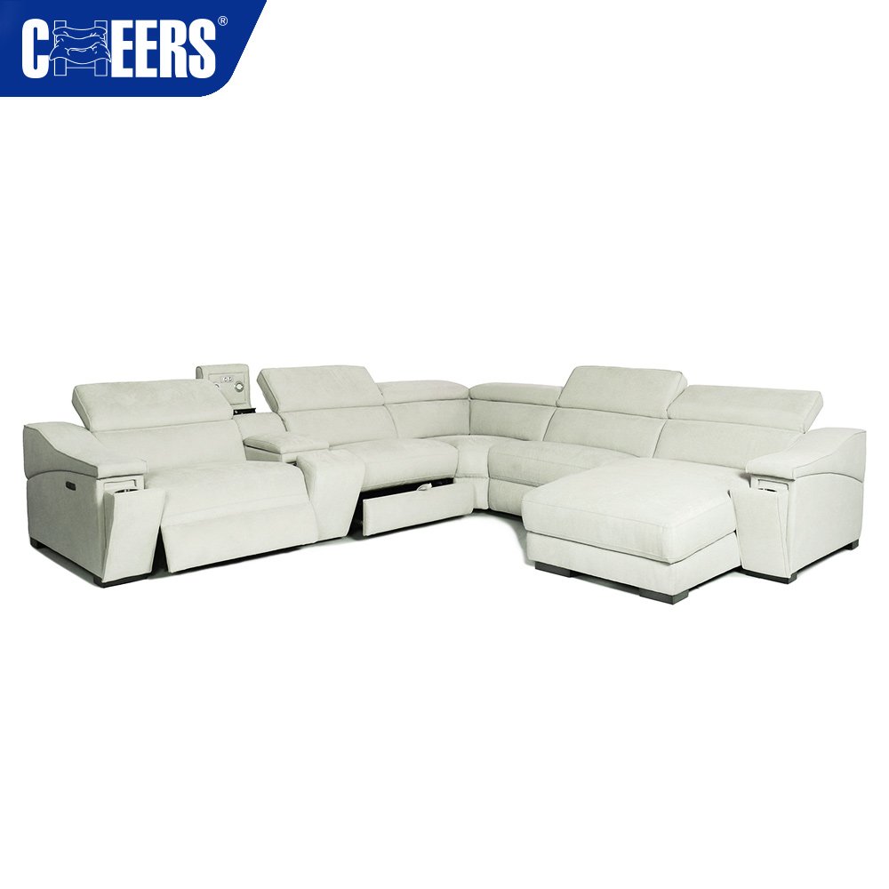 MANWAH CHEERS Nodic Fabric Living Room Sofa Power Reclining Sectional with Chaise and Console for Living Room