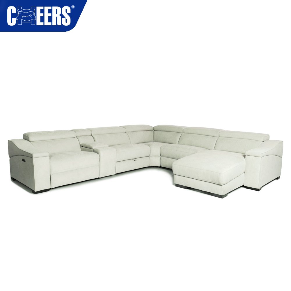 MANWAH CHEERS Nodic Fabric Living Room Sofa Power Reclining Sectional with Chaise and Console for Living Room