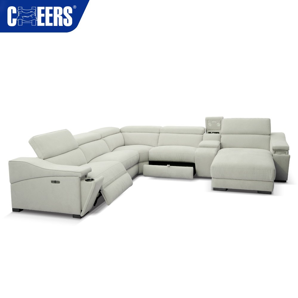 MANWAH CHEERS Nodic Fabric Living Room Sofa Power Reclining Sectional with Chaise and Console for Living Room
