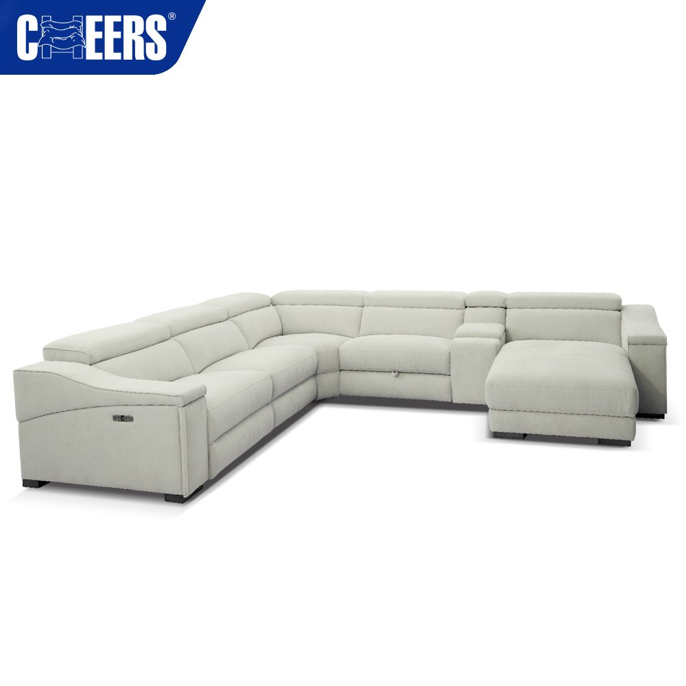 MANWAH CHEERS Nodic Fabric Living Room Sofa Power Reclining Sectional with Chaise and Console for Living Room