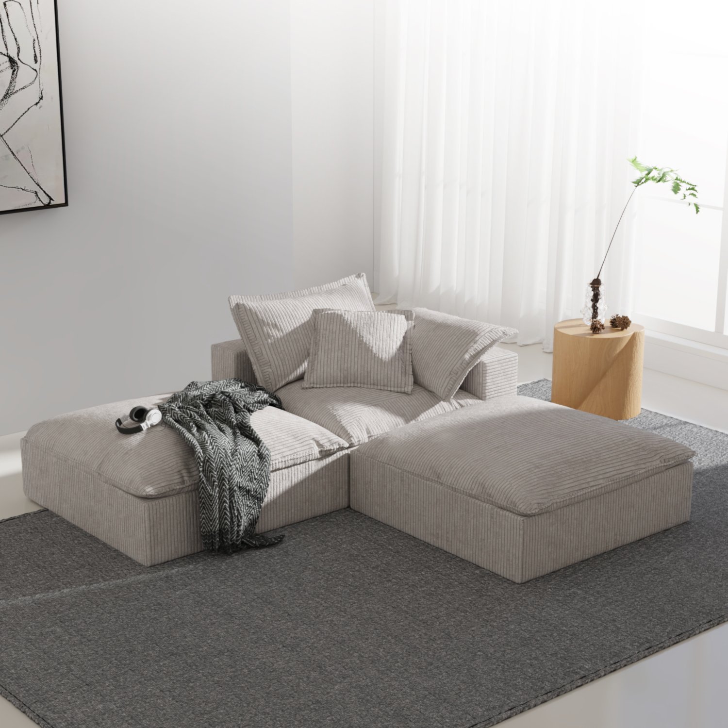 Customization vacuum L shape high density foam living room sofa beige sofa bed for bedroom home office sofa