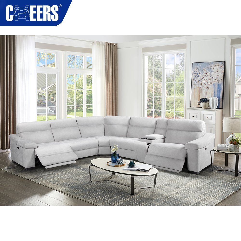 MANWAH CHEERS Electric Fabric Comfortable Sectional Corner Sofa With Wireless Charging and Storage For Living Room